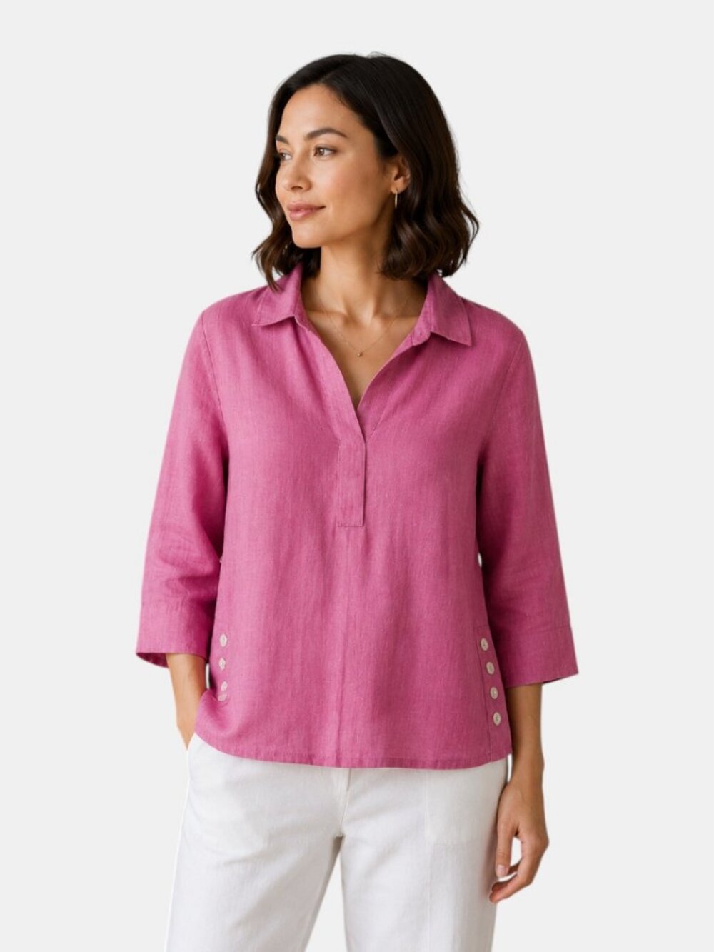 TAHARI 100% LINEN POPOVER BLOUSE PINK NWOT SIZE 1X